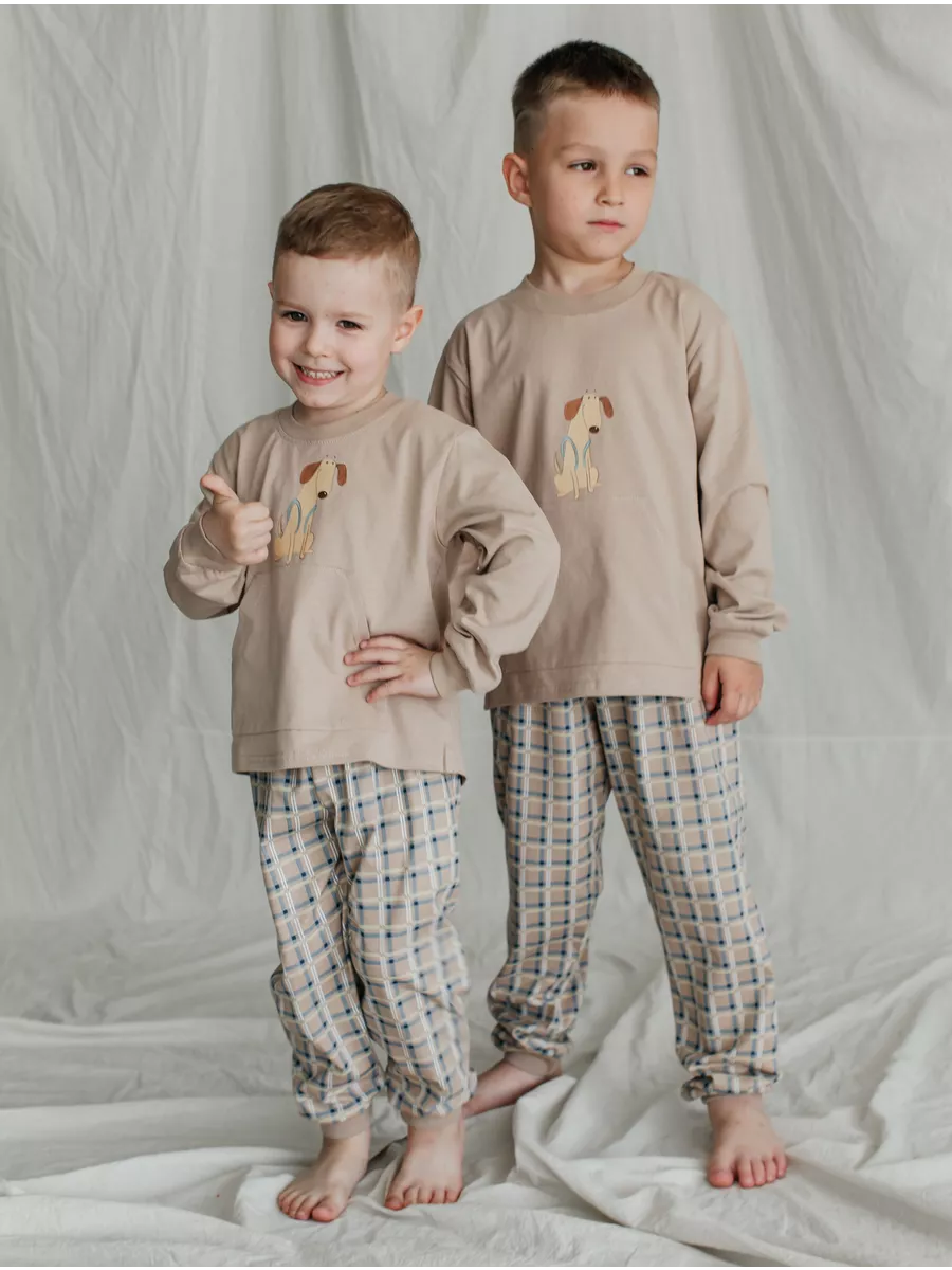 Пижама для мальчика  (104/30, мокко/клетка)