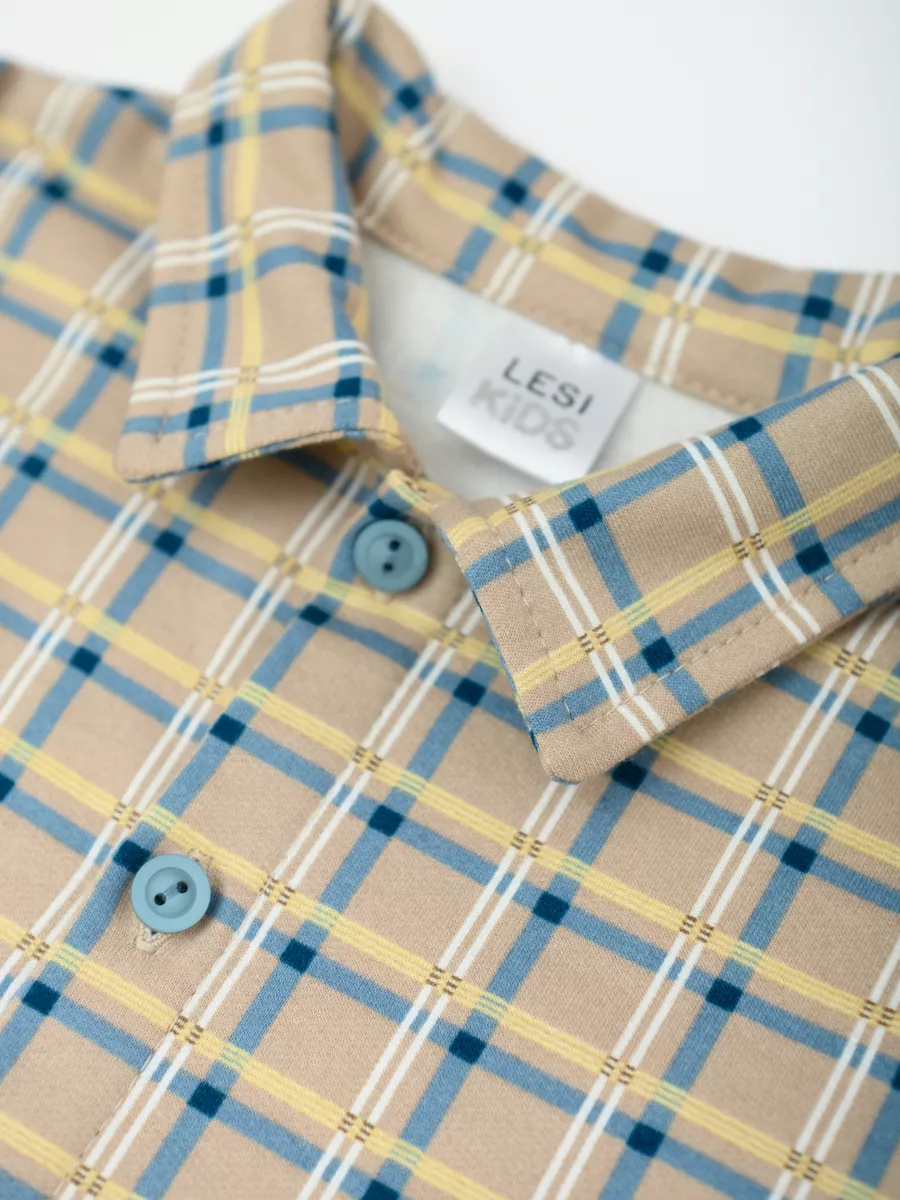 Пижама для мальчика (128/34, беж/клетка)