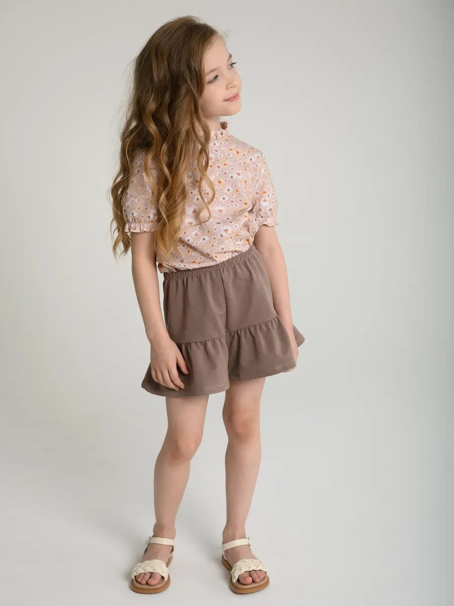 Футболка для девочки (128/34, желтый/цветы)