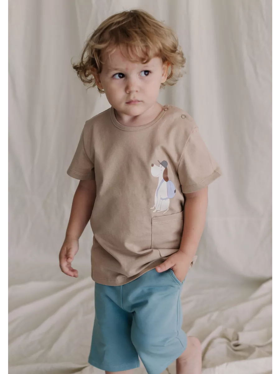 Футболка из тонкого хлопка (68/22, беж/синий)