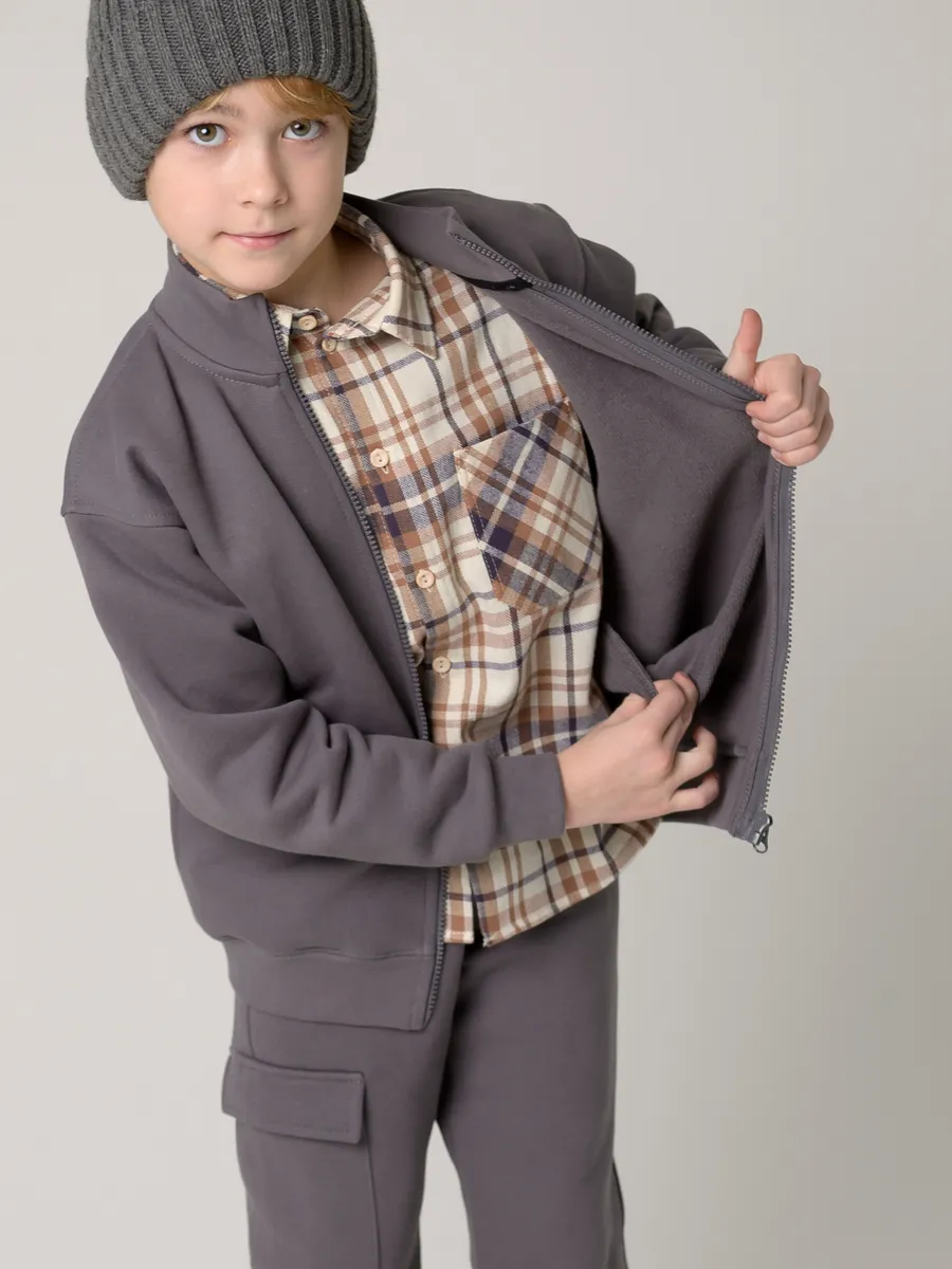 Костюм свитшот и брюки утепленный (104/30, тем.серый)