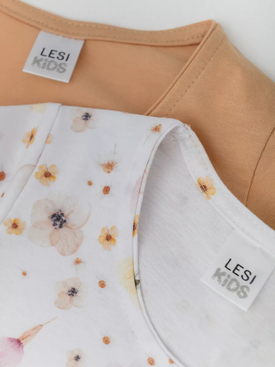 Футболка с длинным рукавом (116/32, персик/цветы)