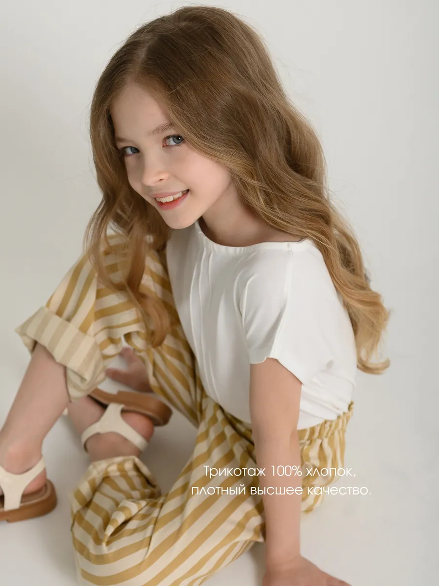 Футболка для девочки базовая (104/30, Экрю)