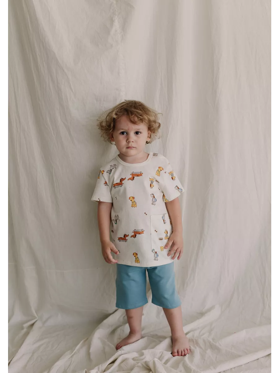 Футболка из тонкого хлопка (68/22, беж/синий)