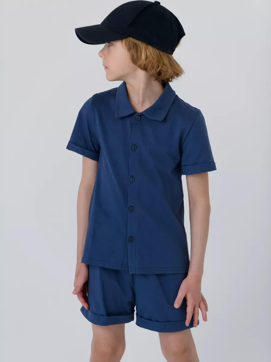 Костюм для мальчика шорты+рубашка (128/34, синий)