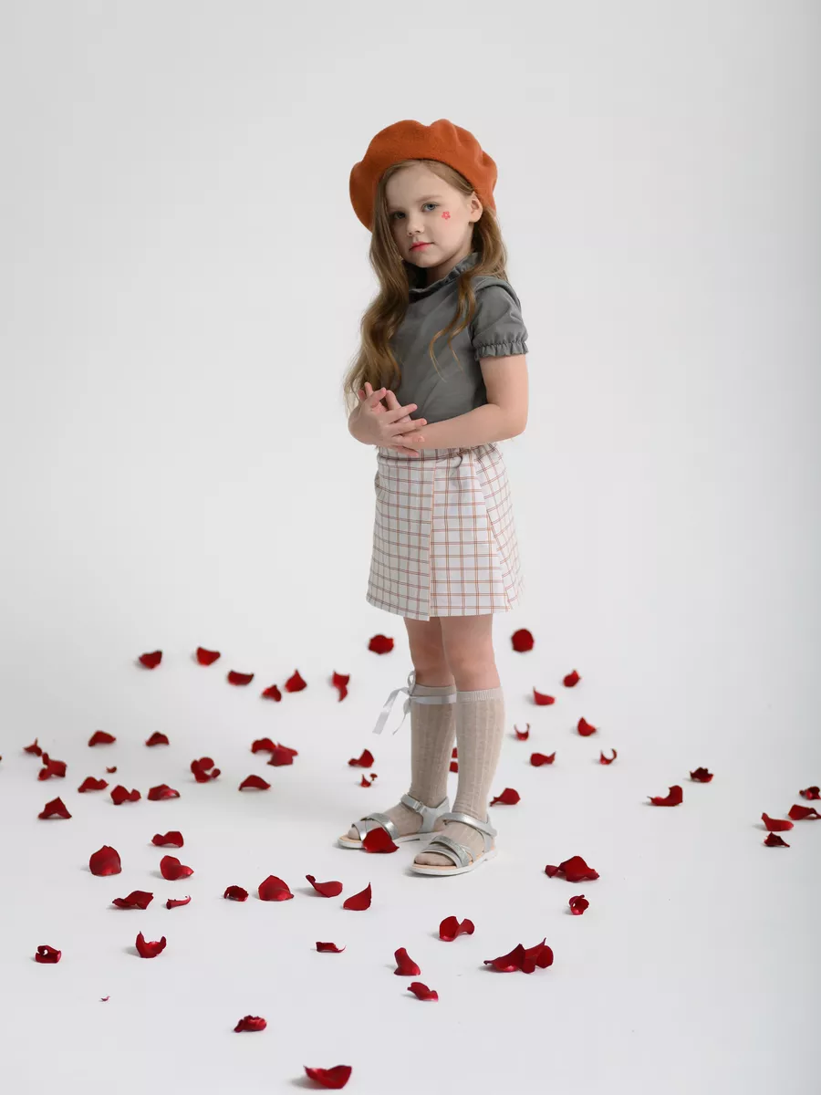 Юбка для девочки клетка (104/30, беж/клетка)