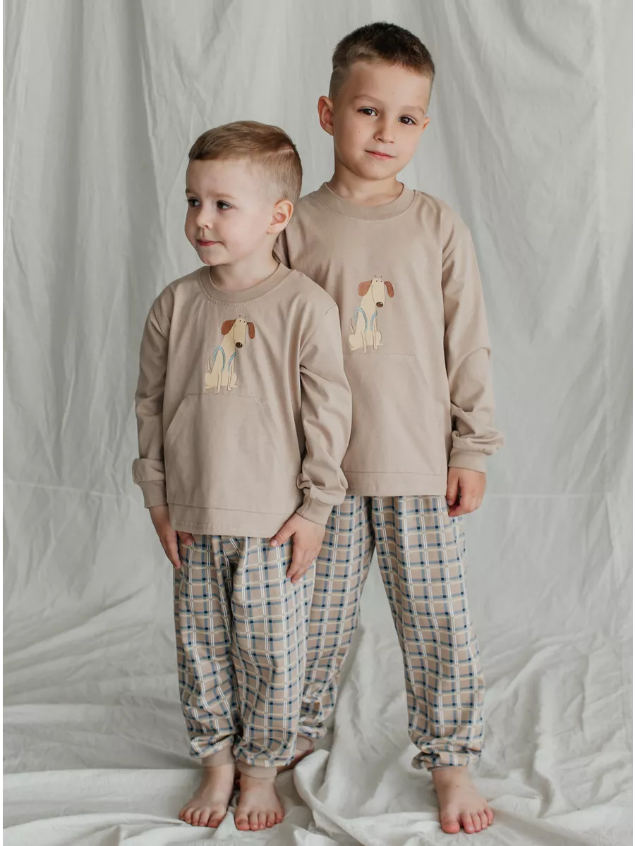 Пижама для мальчика  (104/30, мокко/клетка)