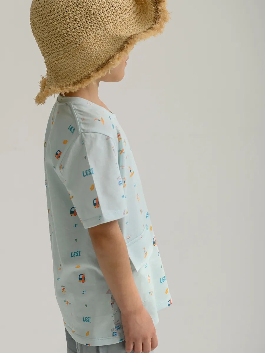 Футболка для мальчика с карманом (104/30, бирюзовый)