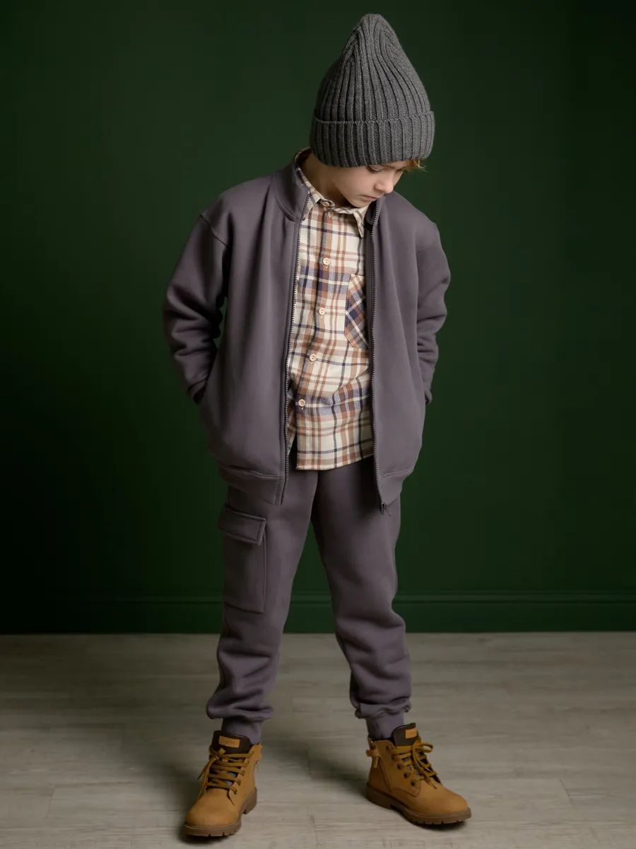 Костюм свитшот и брюки утепленный (104/30, тем.серый)