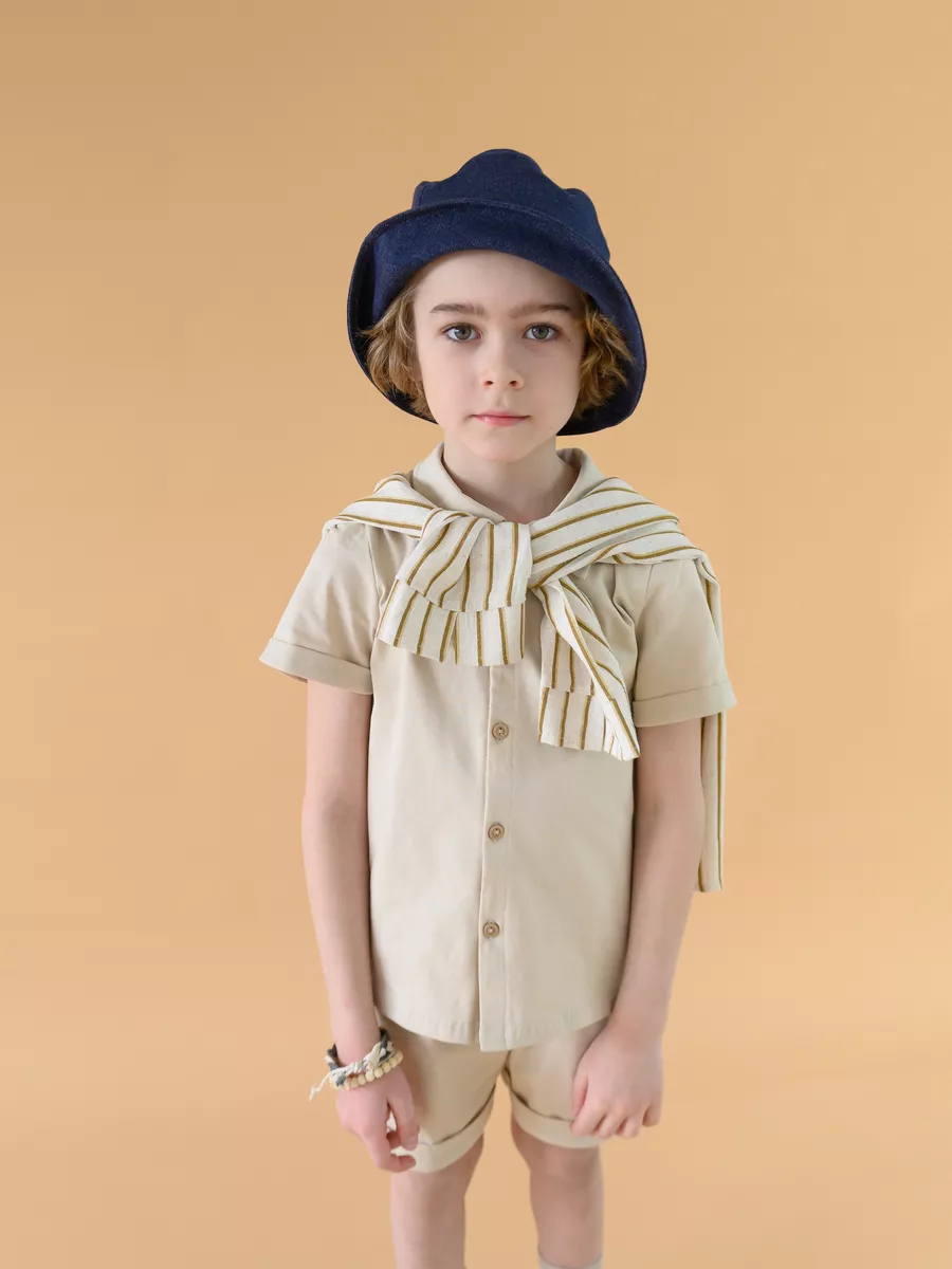 Костюм для мальчика шорты+рубашка (128/34, песочный)