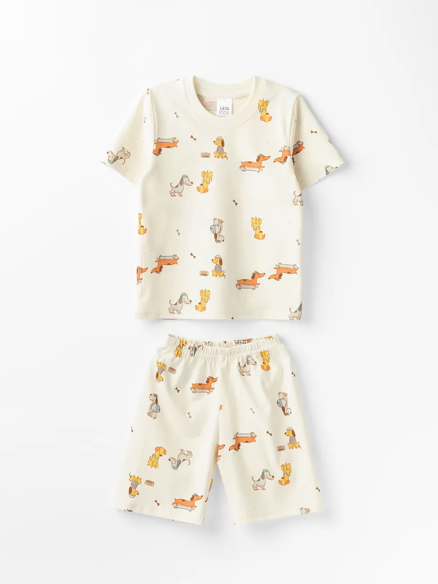 Пижама для мальчика с шортами (116/32, бежевый)