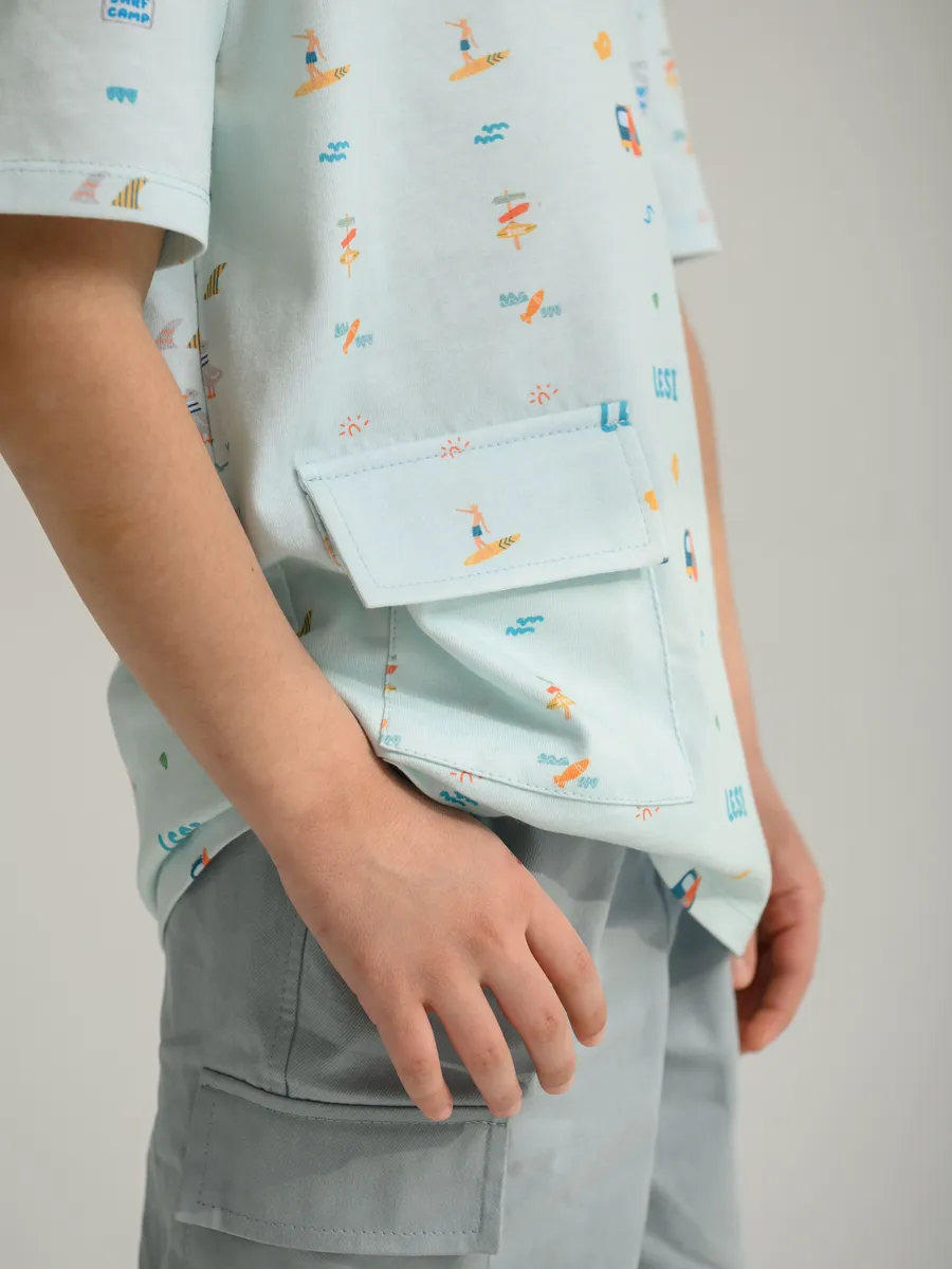 Футболка для мальчика с карманом (104/30, бирюзовый)