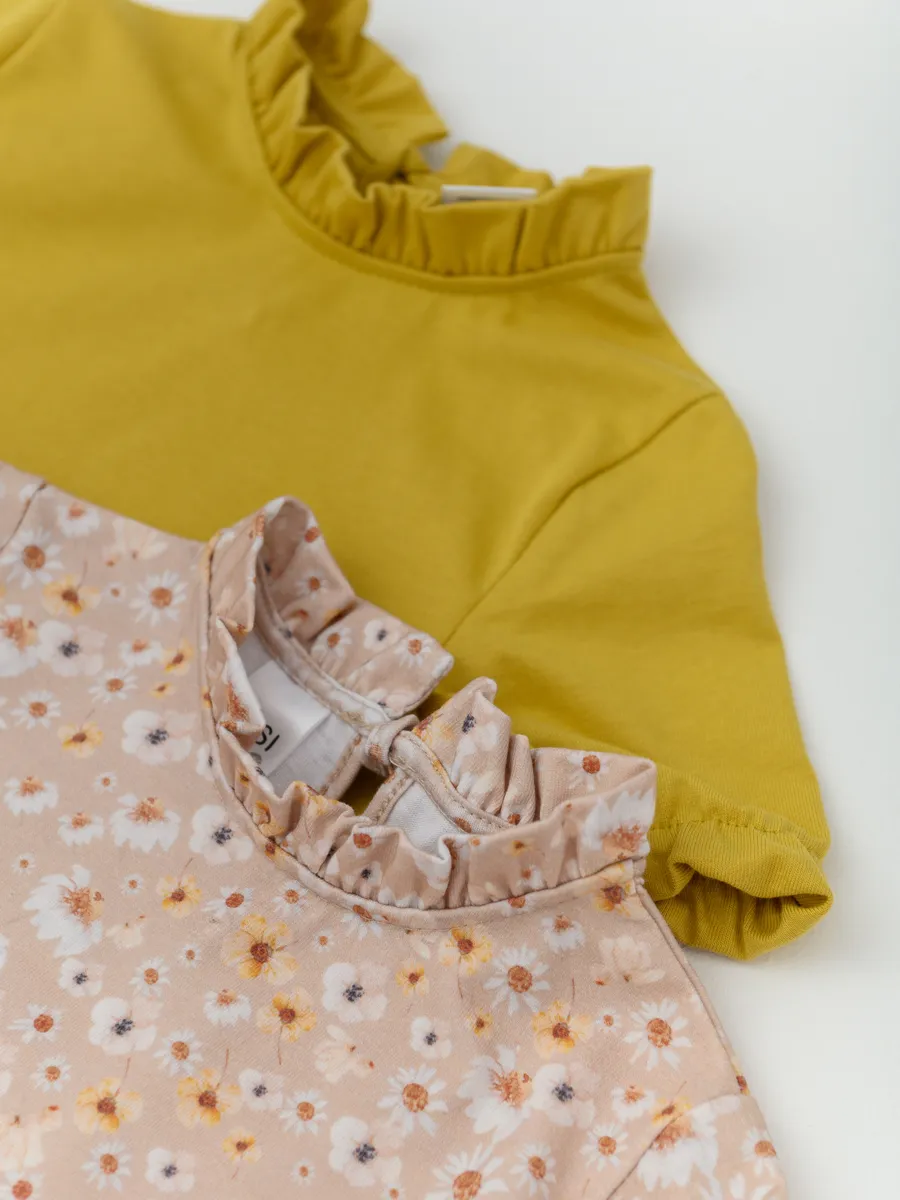 Футболка для девочки (128/34, желтый/цветы)