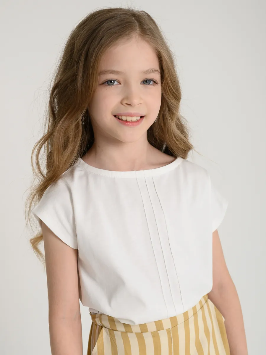 Футболка для девочки базовая (104/30, Экрю)