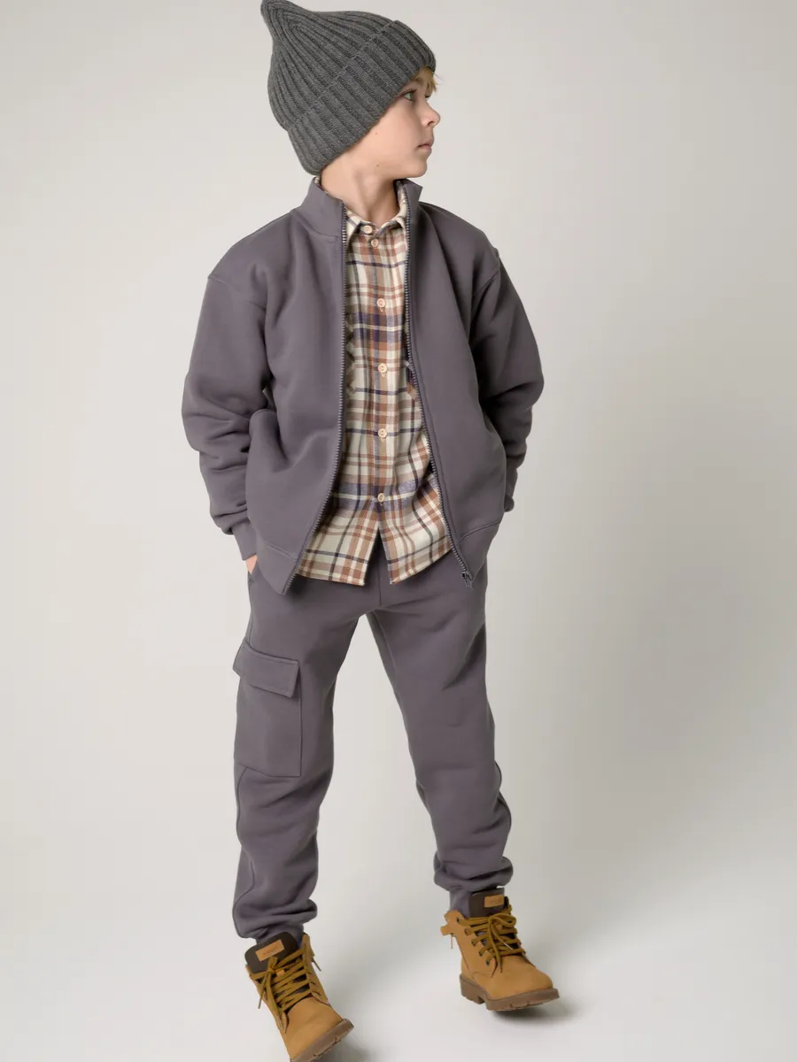 Костюм свитшот и брюки утепленный (104/30, тем.серый)