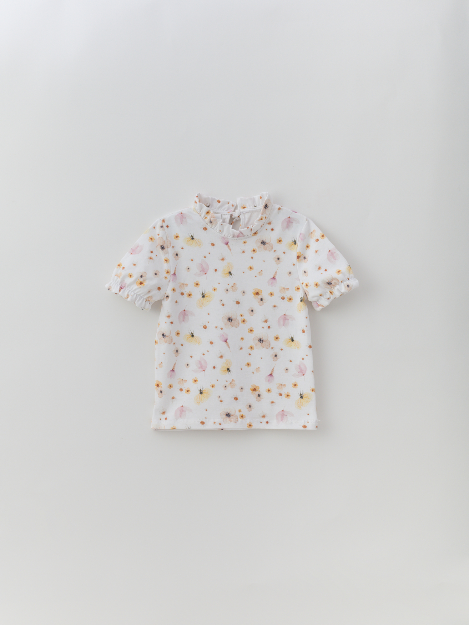 Футболка для девочки (116/32, персик/цветы)