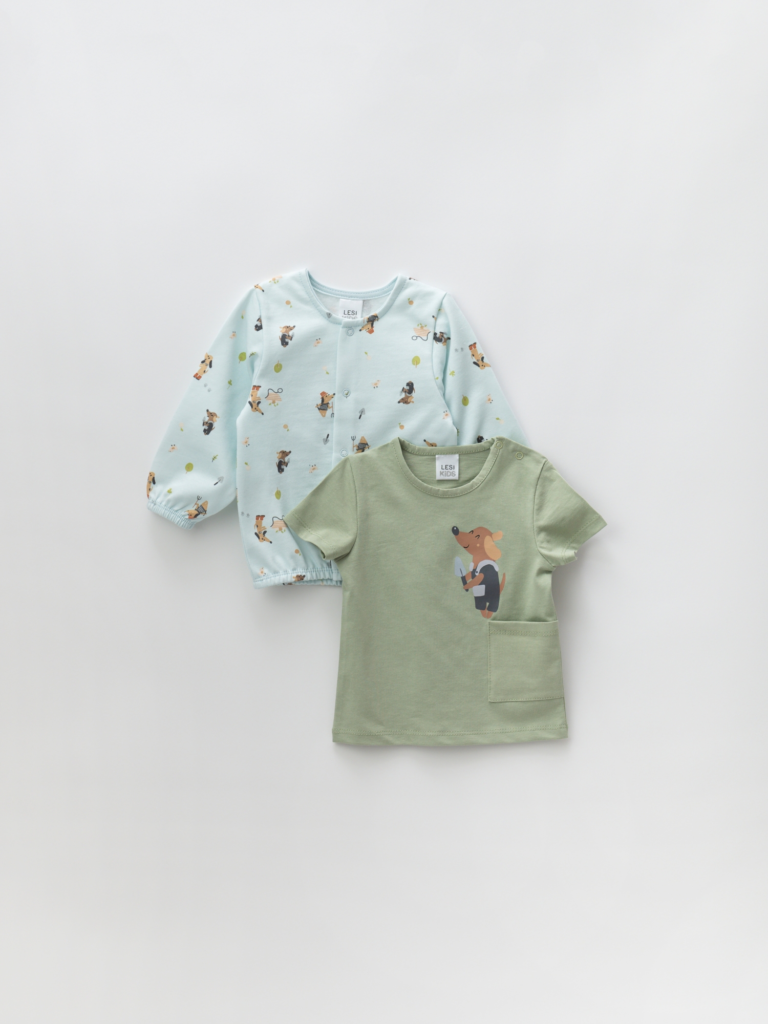 Комплект кофта ясельная+футболка (68/22, зел/собаки)