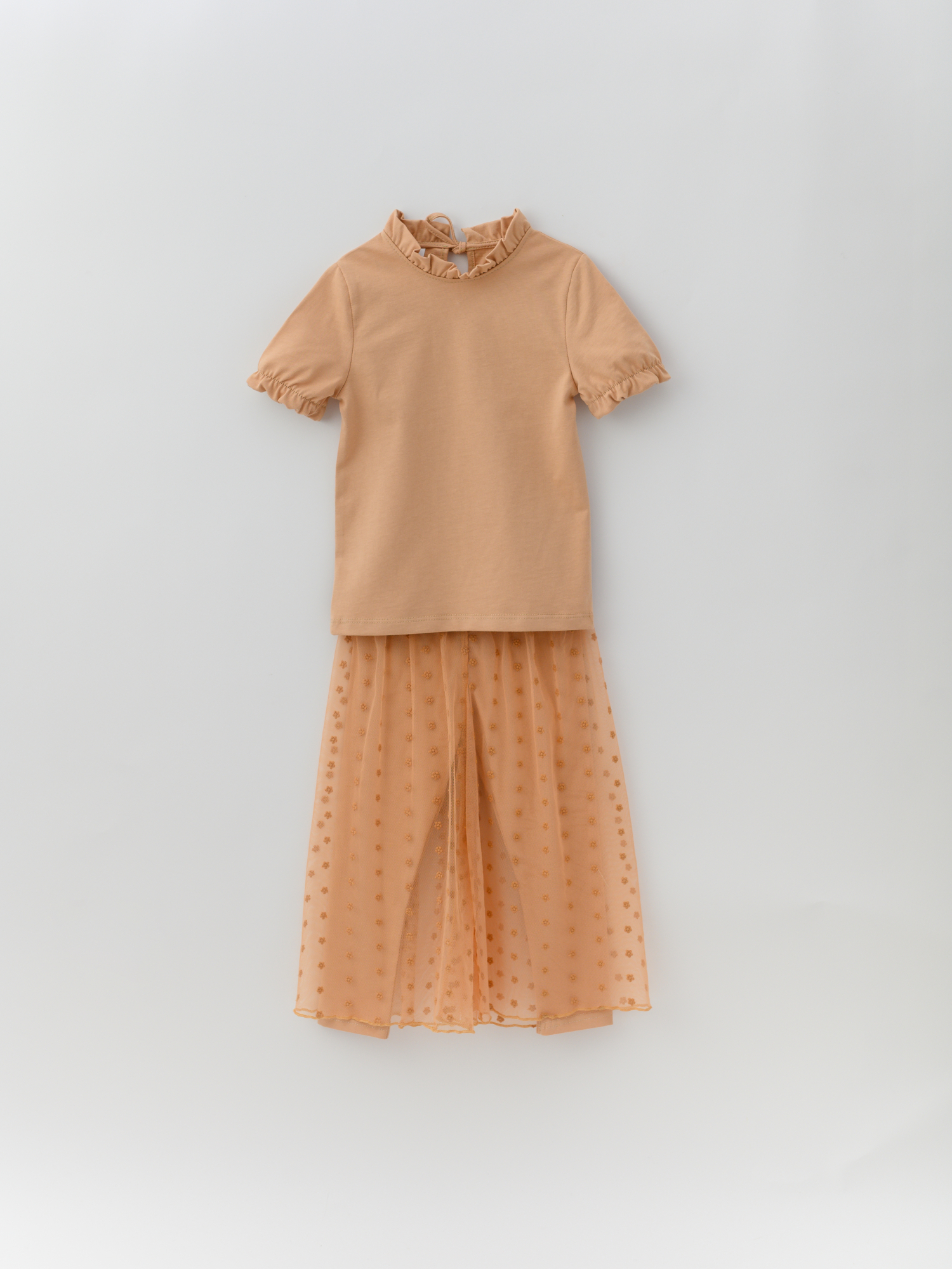 Футболка для девочки (116/32, персик/цветы)