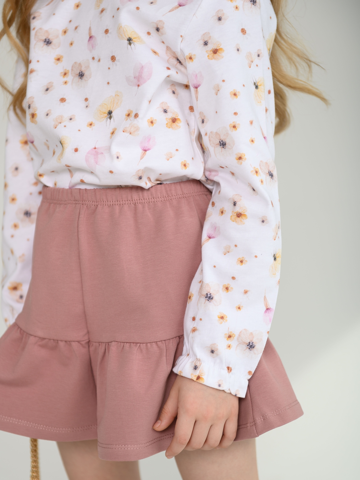 Футболка с длинным рукавом (116/32, персик/цветы)