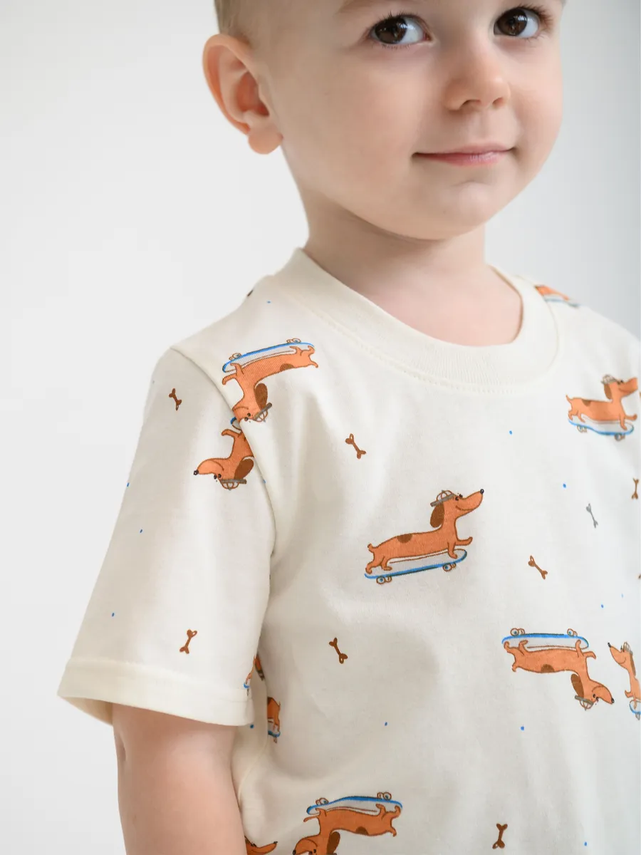 Пижама для мальчика с шортами (104/30, беж/клетка)