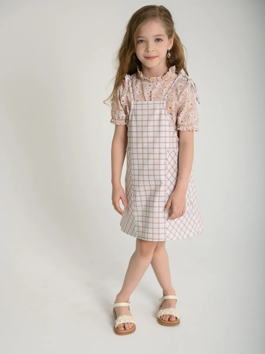 Сарафан для девочки (98/28, беж/клетка)