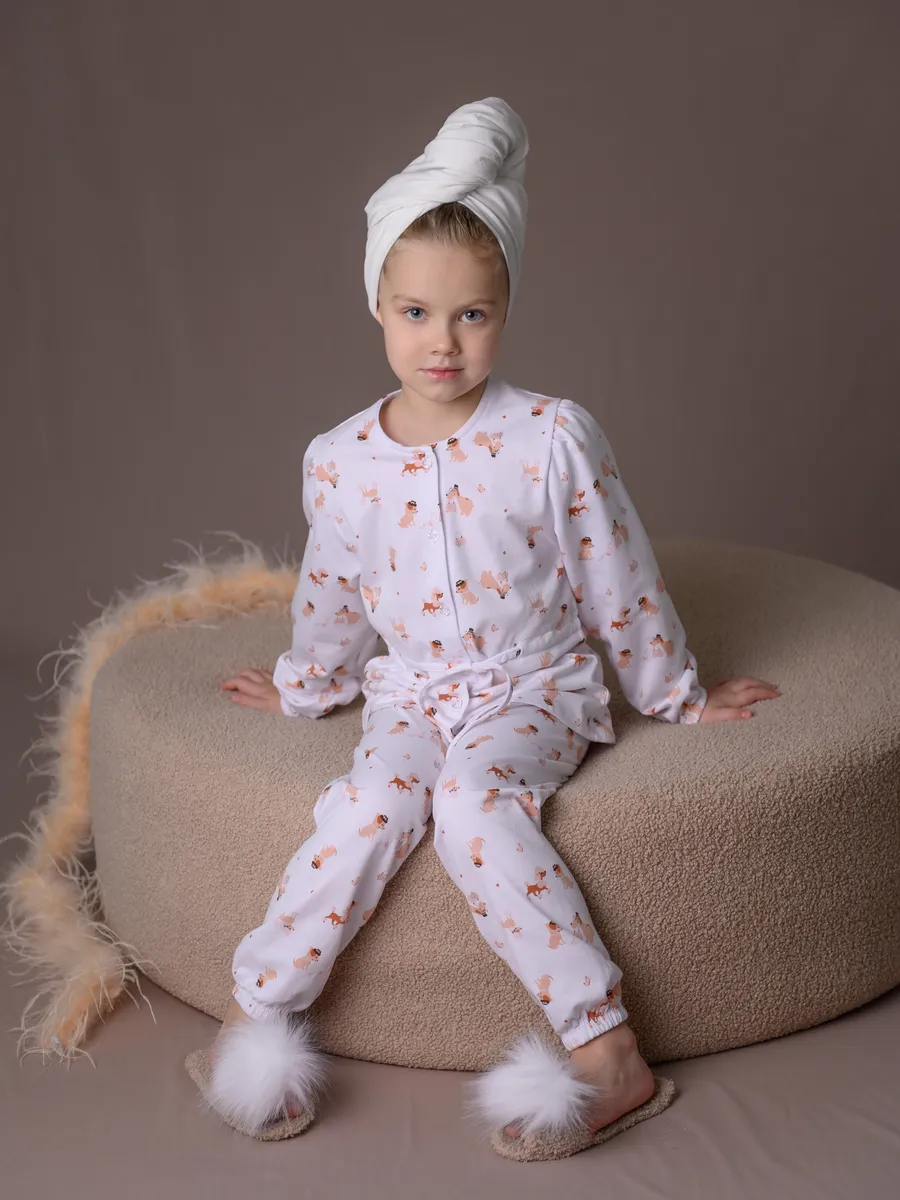 Пижама для девочки утепленная (104/30, белый)