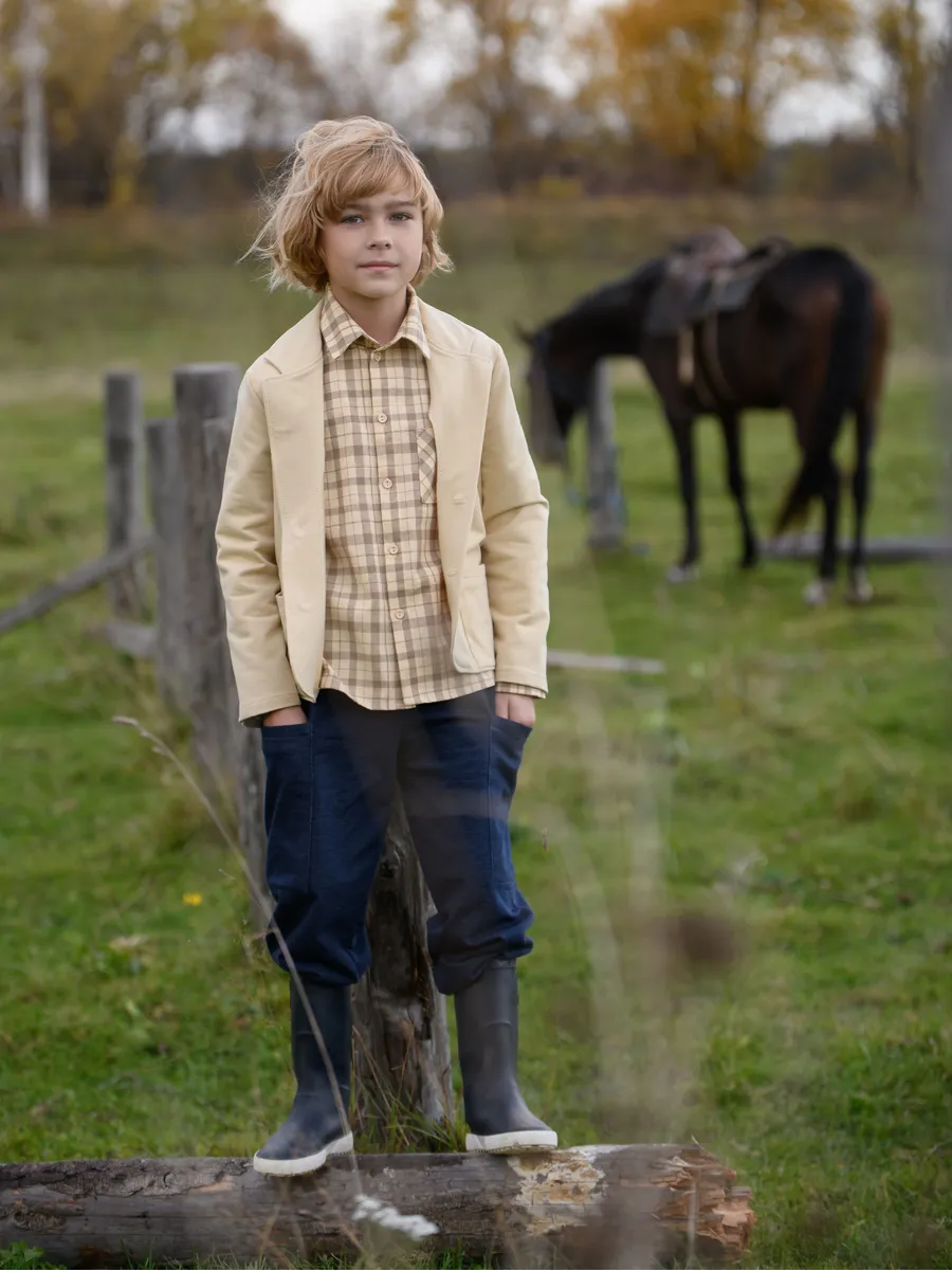 Рубашка для мальчика хлопковая (104/30, бежевый)