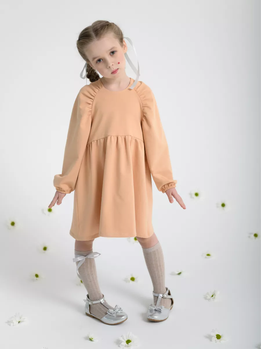 Платье с длинным рукавом (98/28, персиковый)