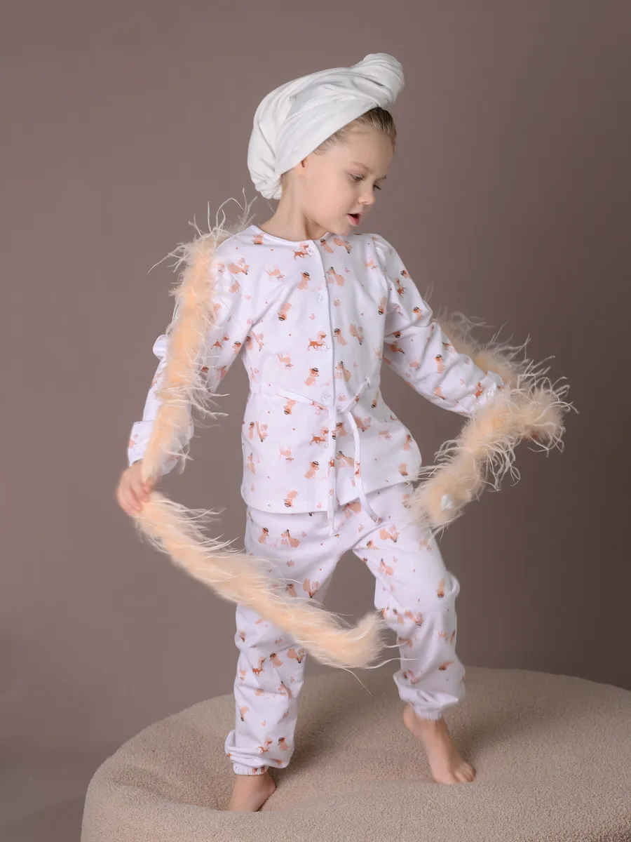 Пижама для девочки утепленная (104/30, белый)