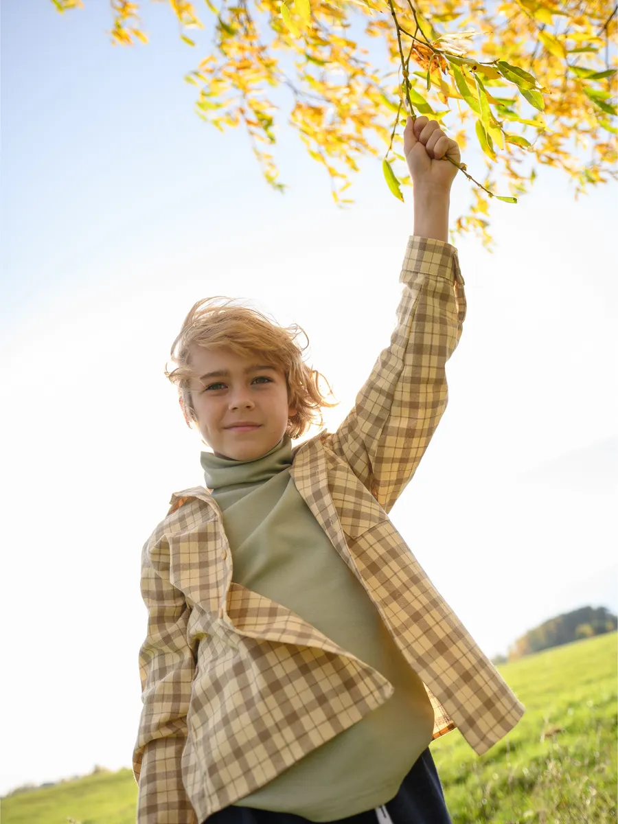 Рубашка для мальчика хлопковая (104/30, бежевый)