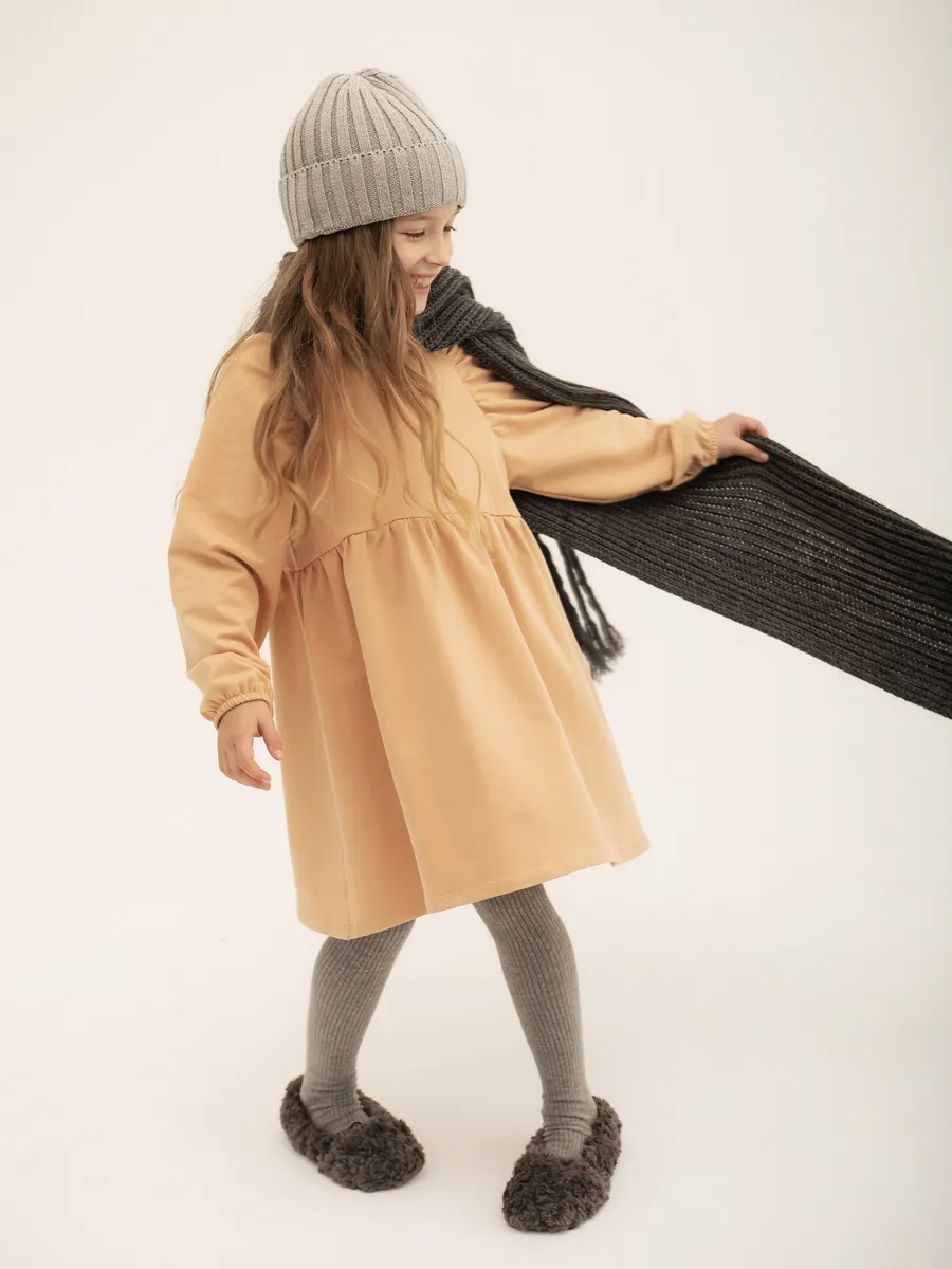 Платье с длинным рукавом (98/28, персиковый)