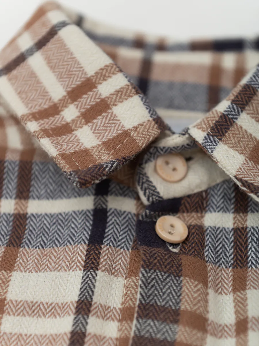 Рубашка для мальчика оверсайз (104/30, беж/клетка)