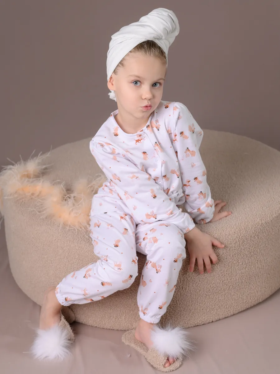 Пижама для девочки утепленная (104/30, белый)