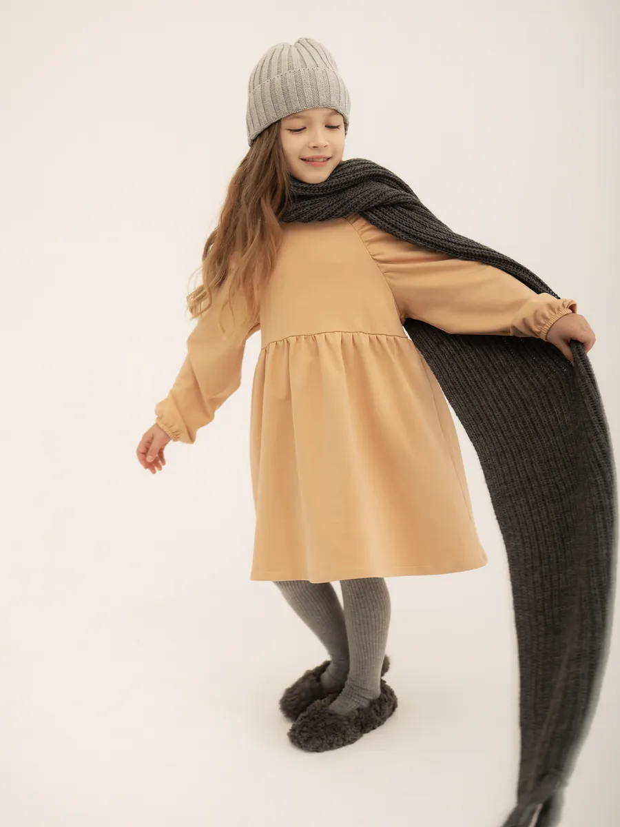 Платье с длинным рукавом (98/28, персиковый)