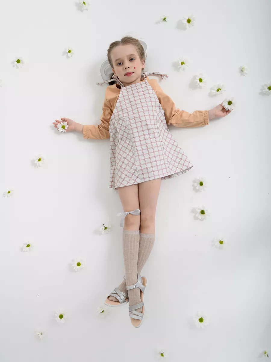 Сарафан для девочки (98/28, беж/клетка)