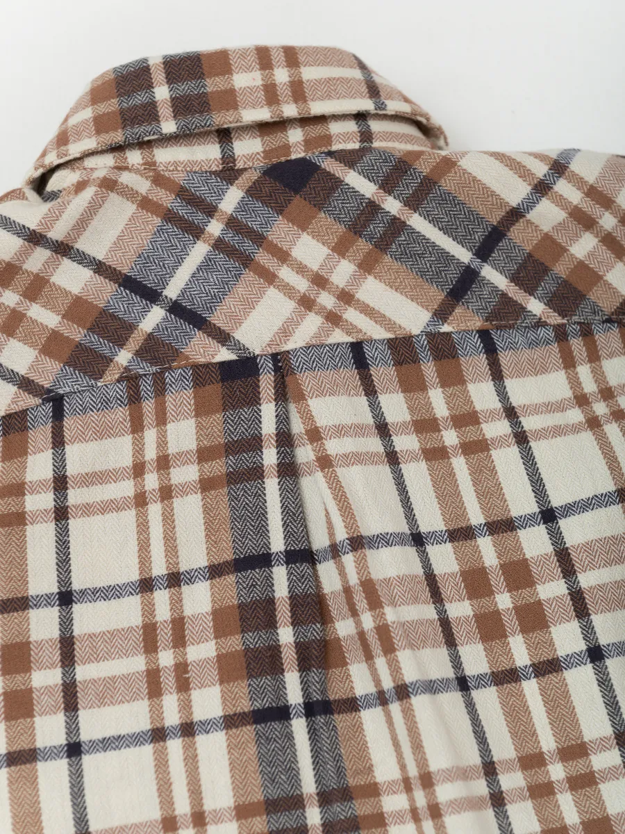 Рубашка для мальчика оверсайз (104/30, беж/клетка)