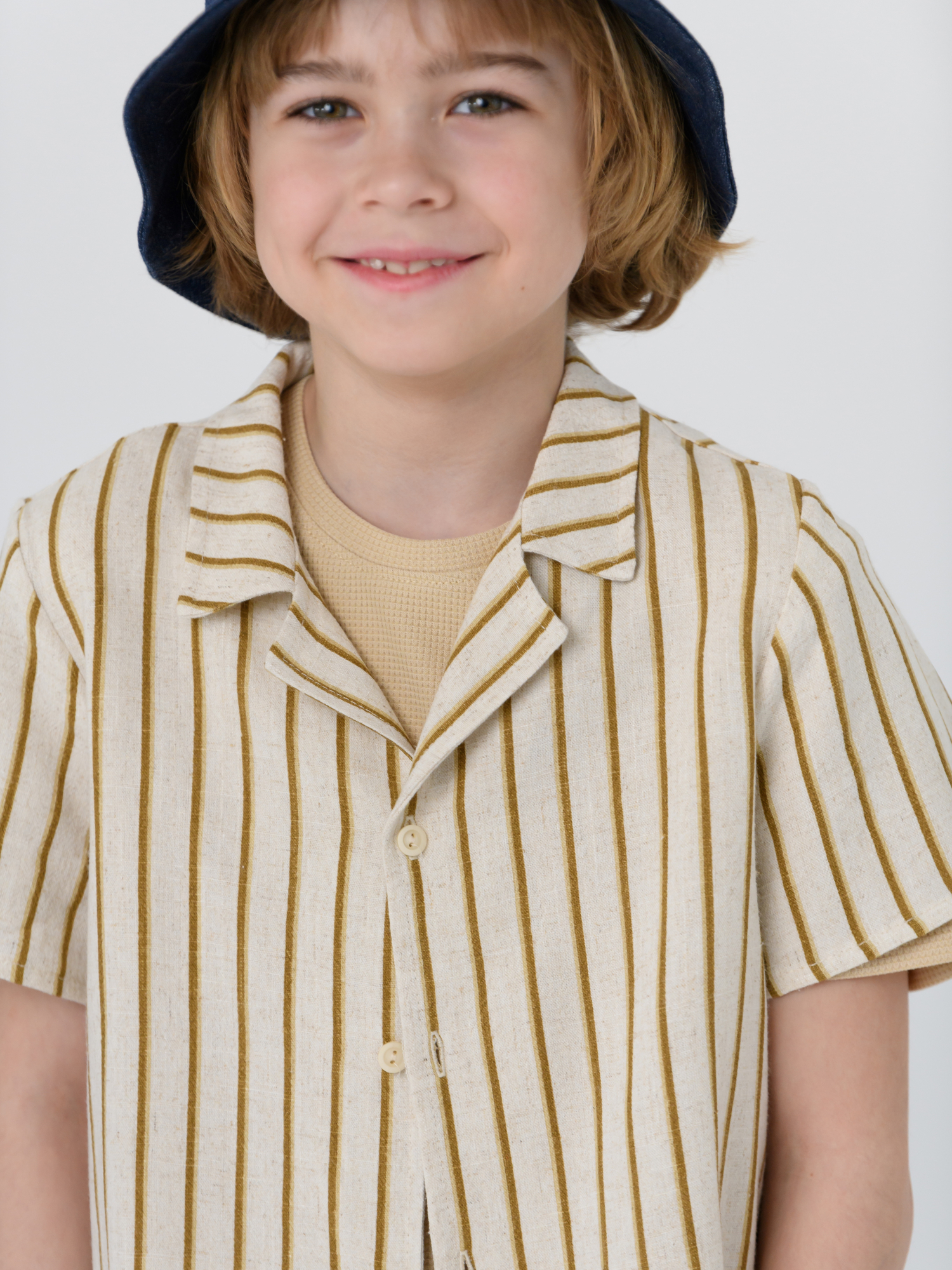 Рубашка для мальчика с коротким рукавом (104/30, корич/беж)