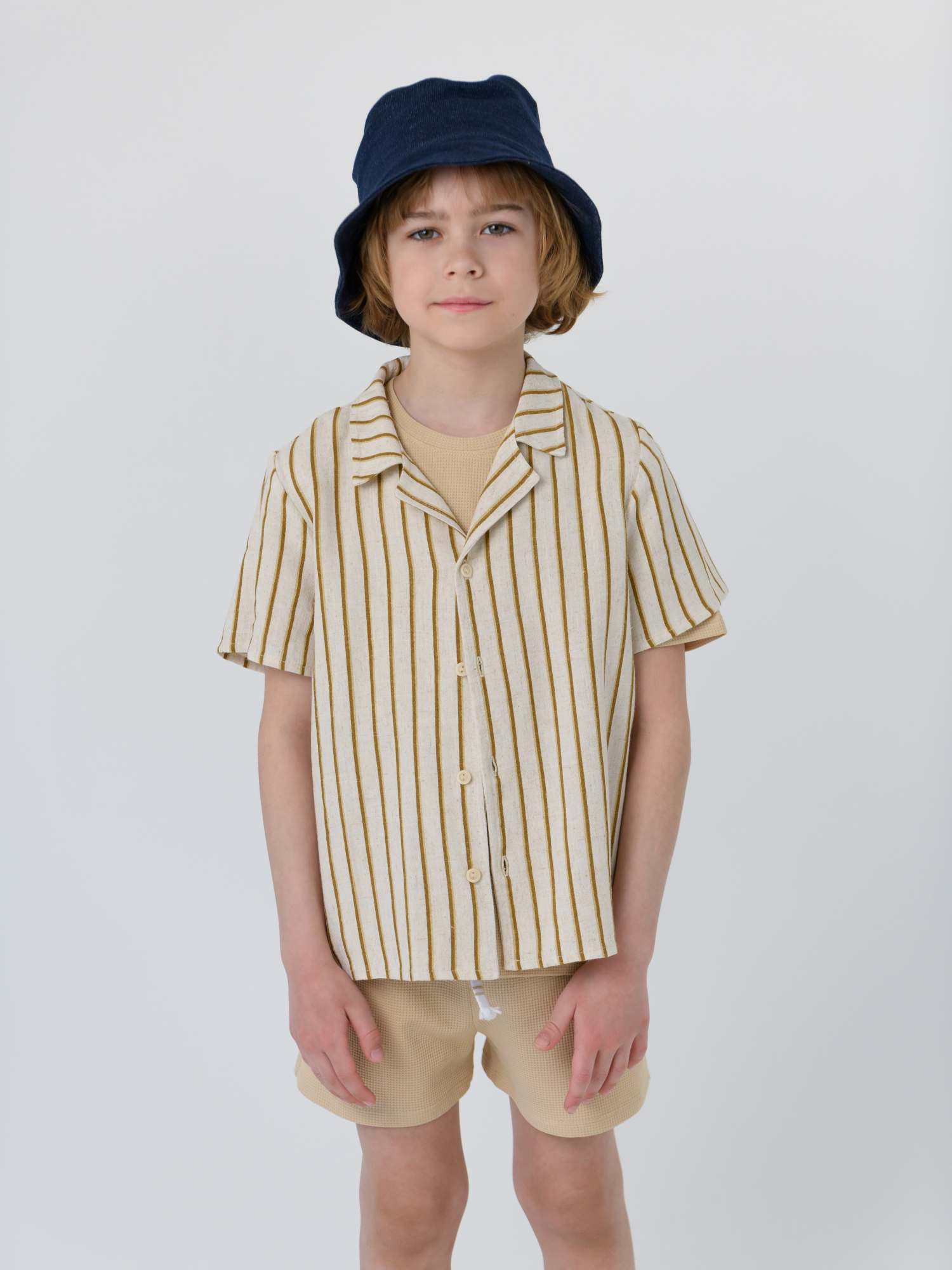 Рубашка для мальчика с коротким рукавом (104/30, корич/беж)