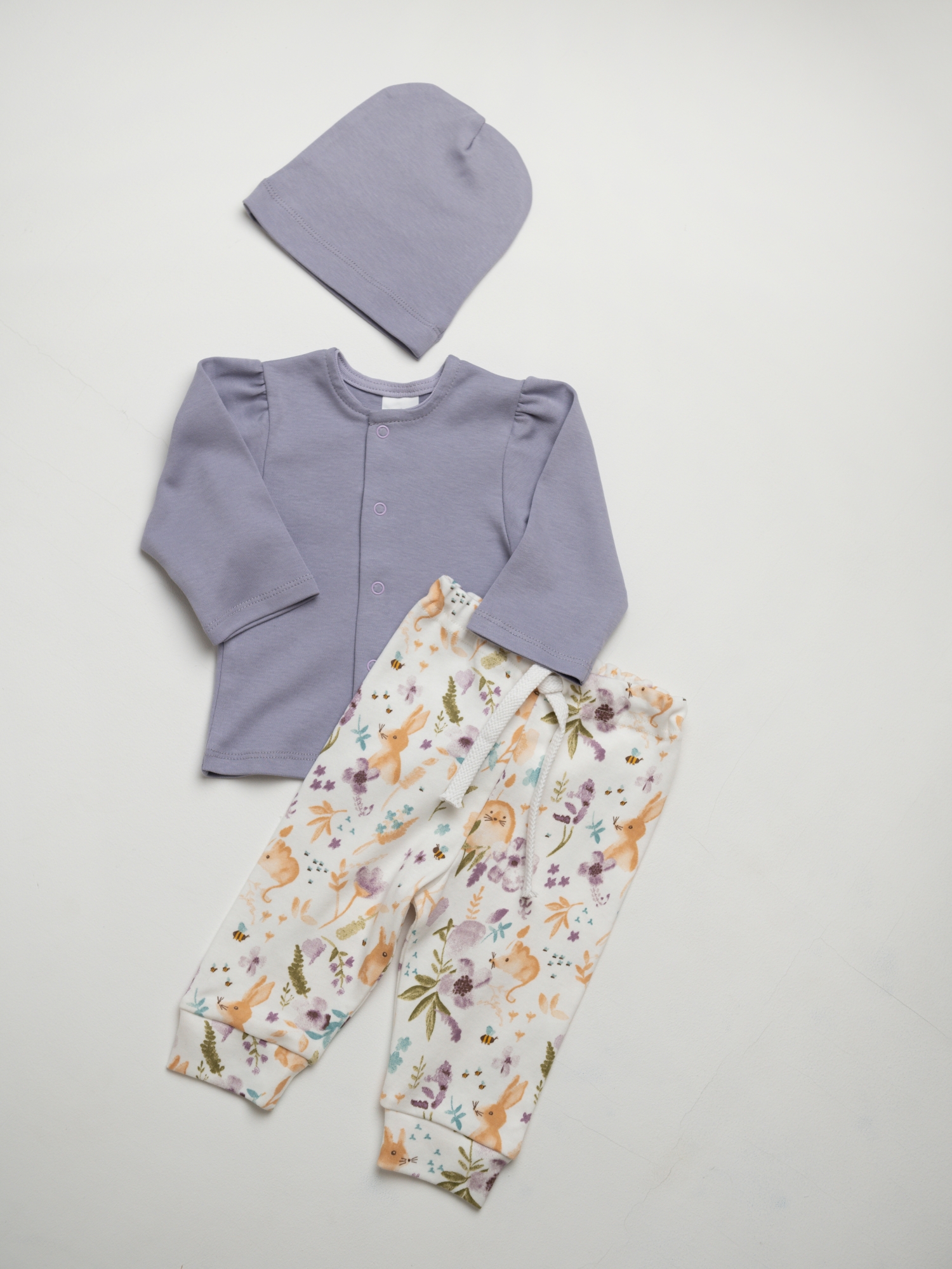 Штанишки для малышей из хлопкого интерлока  (74/22, Бел/Лил)