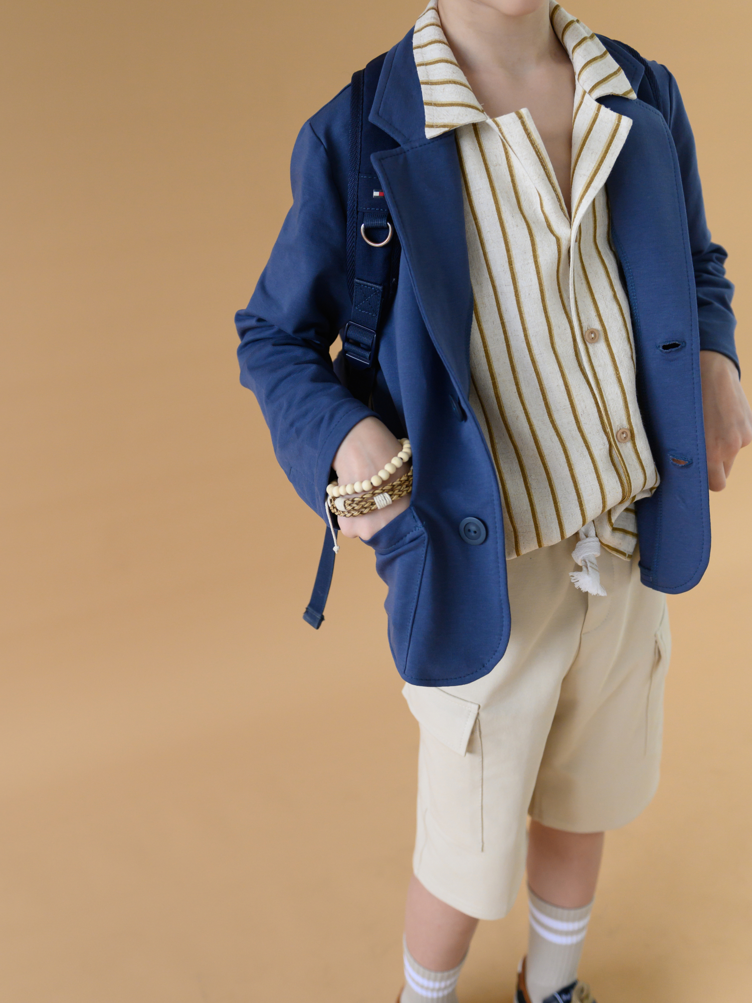 Рубашка для мальчика с коротким рукавом (104/30, корич/беж)