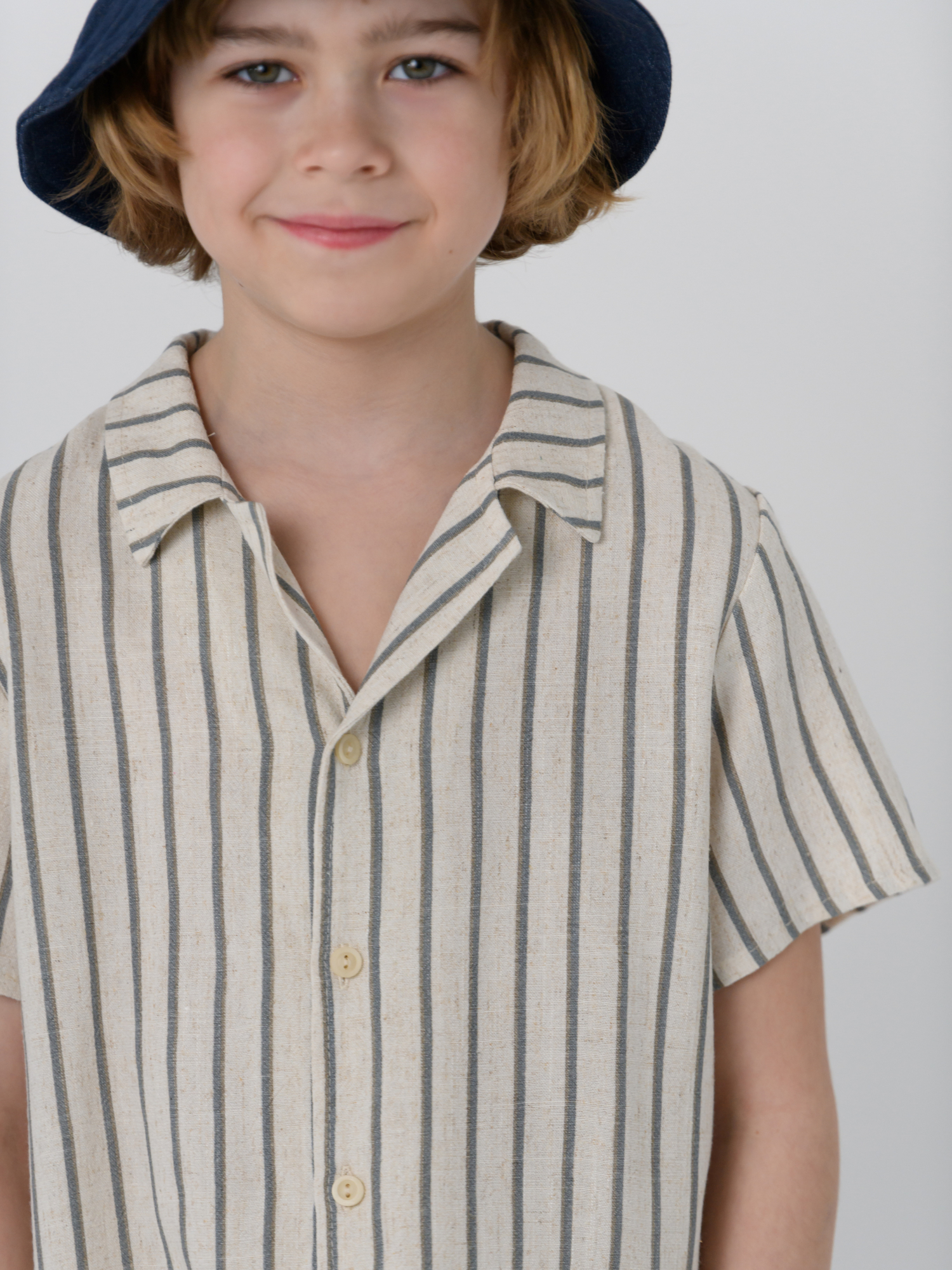 Рубашка для мальчика с коротким рукавом (98/28, синий/беж)