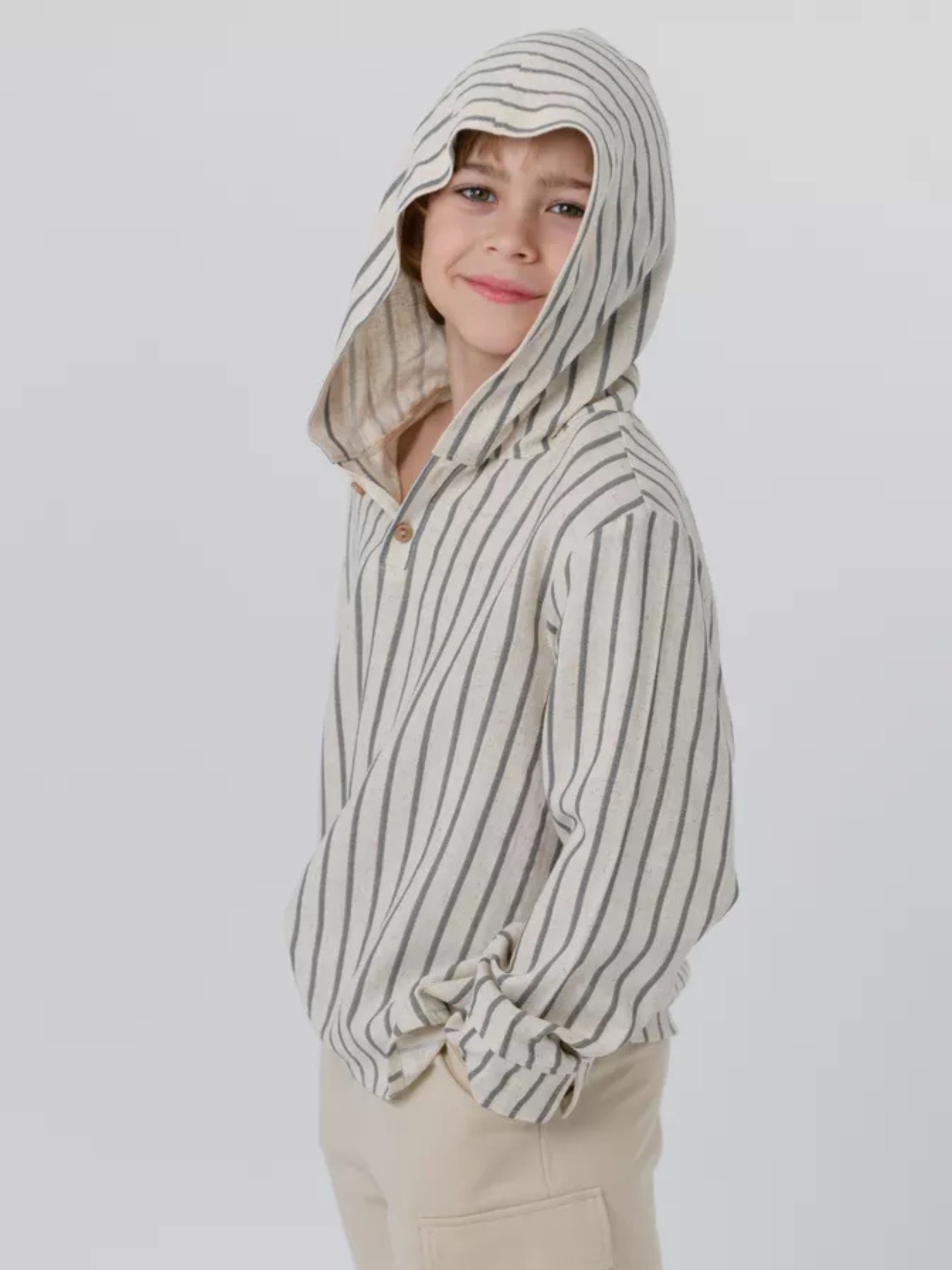 Туника с капюшоном  (116/32, синий/беж)