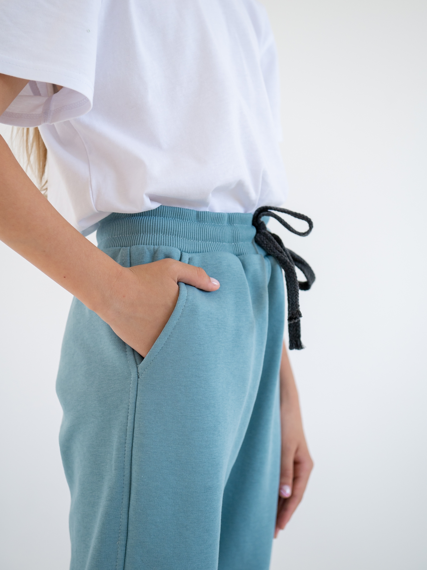 Брюки трикотажные  (134/34, Голубой)