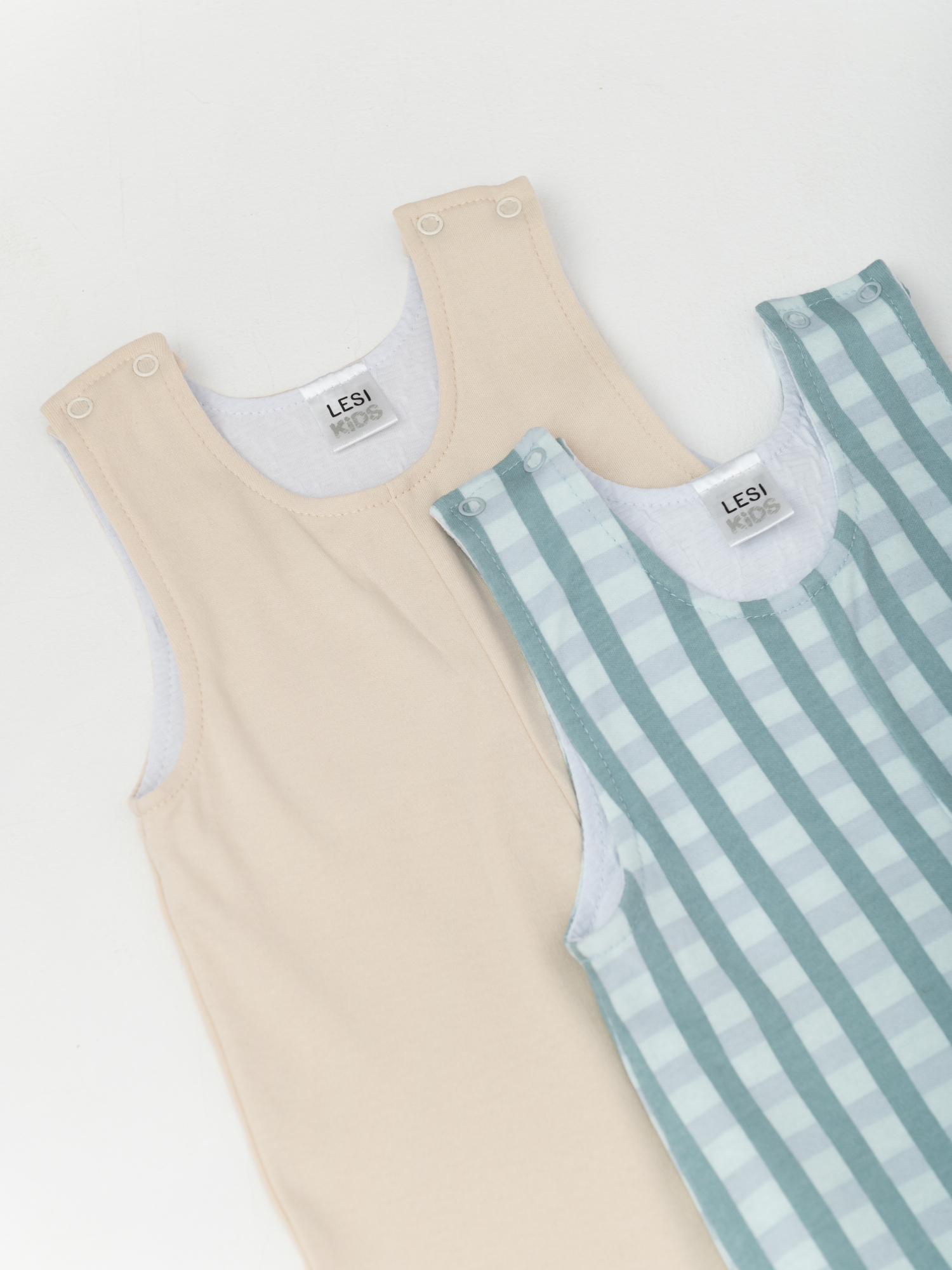 Полукомбинезон 2 шт. комплект (92/28, беж/клетка)