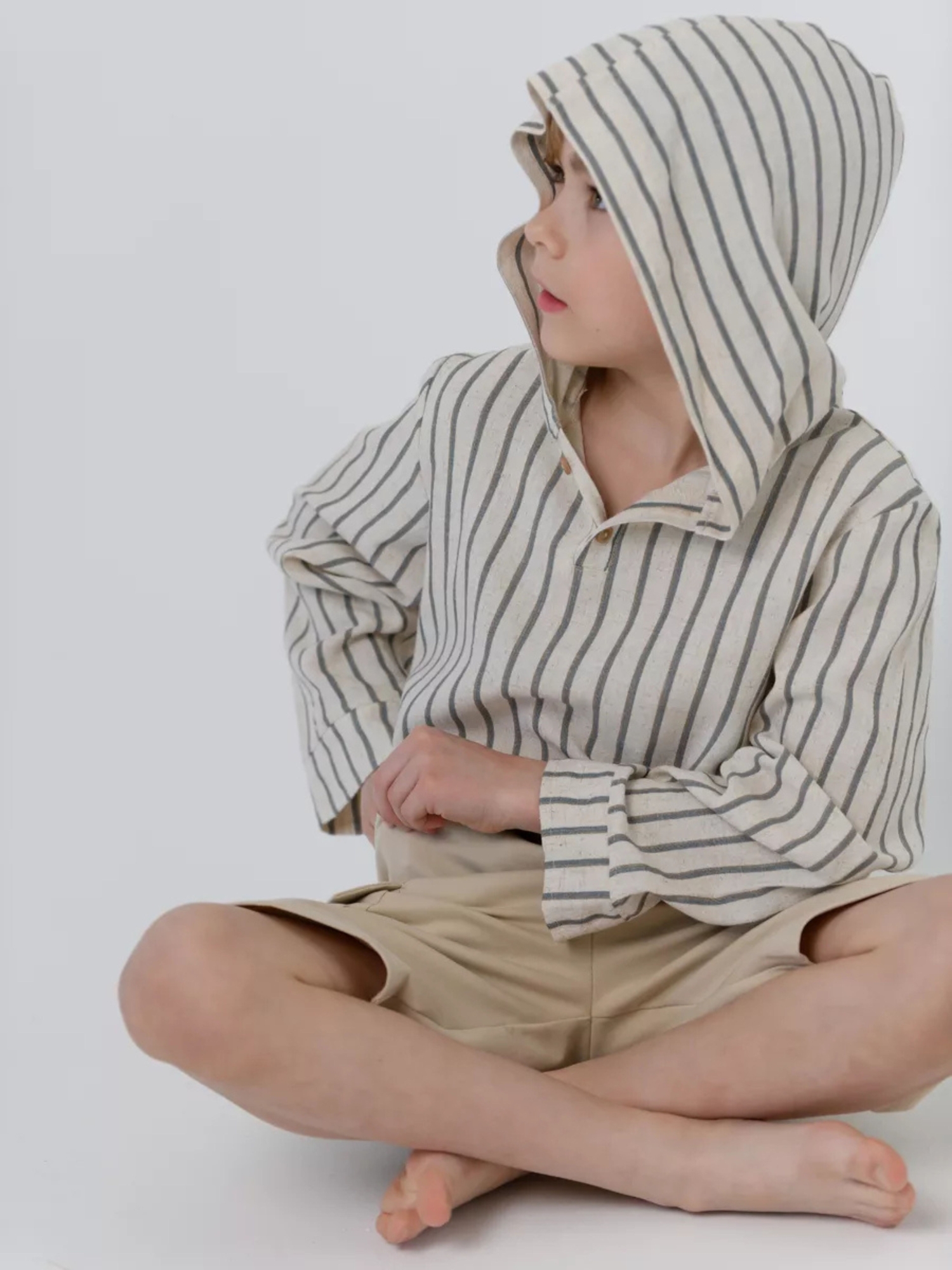 Туника с капюшоном  (116/32, синий/беж)