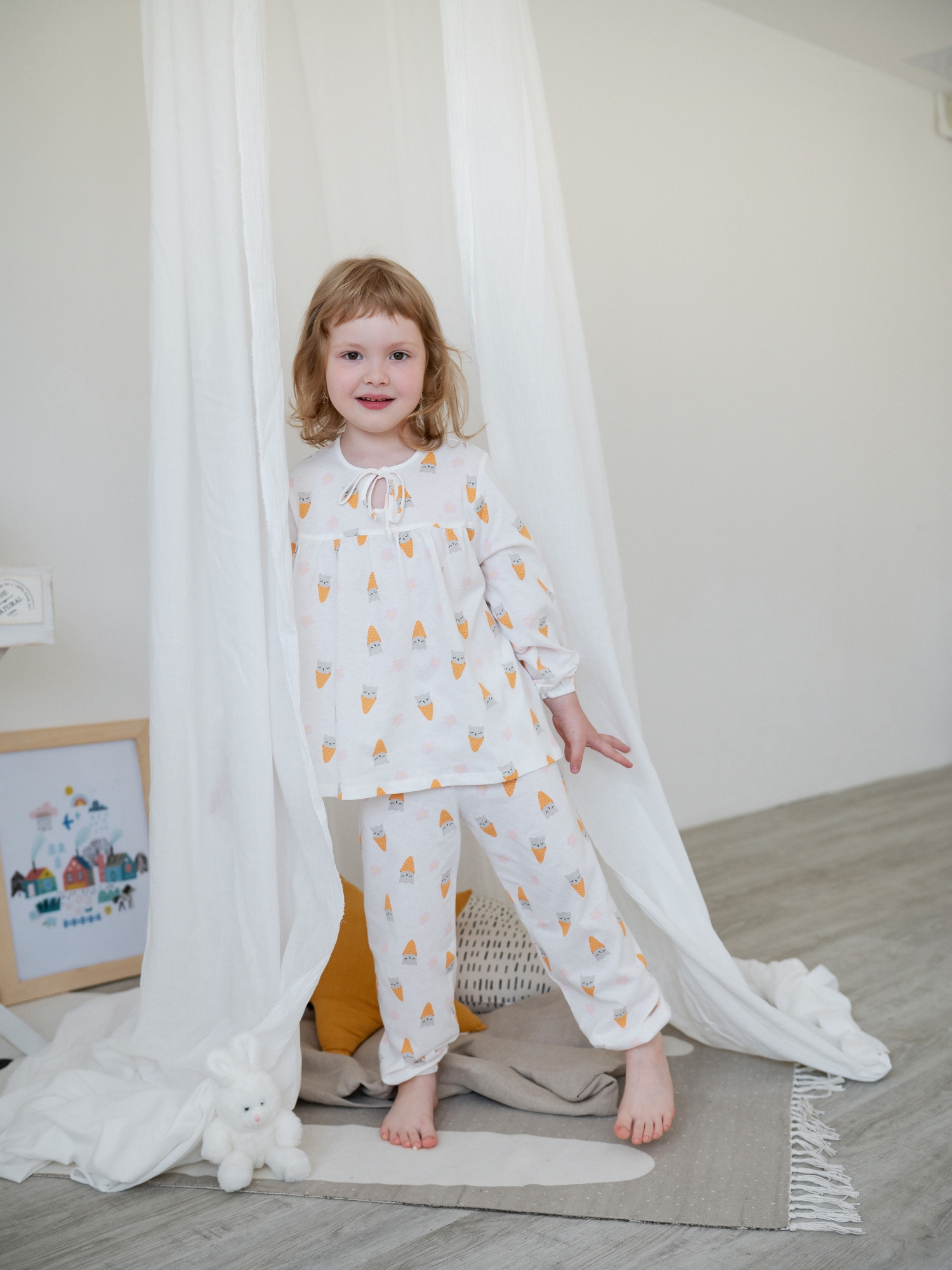 Пижама д/дев из тонкого хлопка (116/32, Белый)