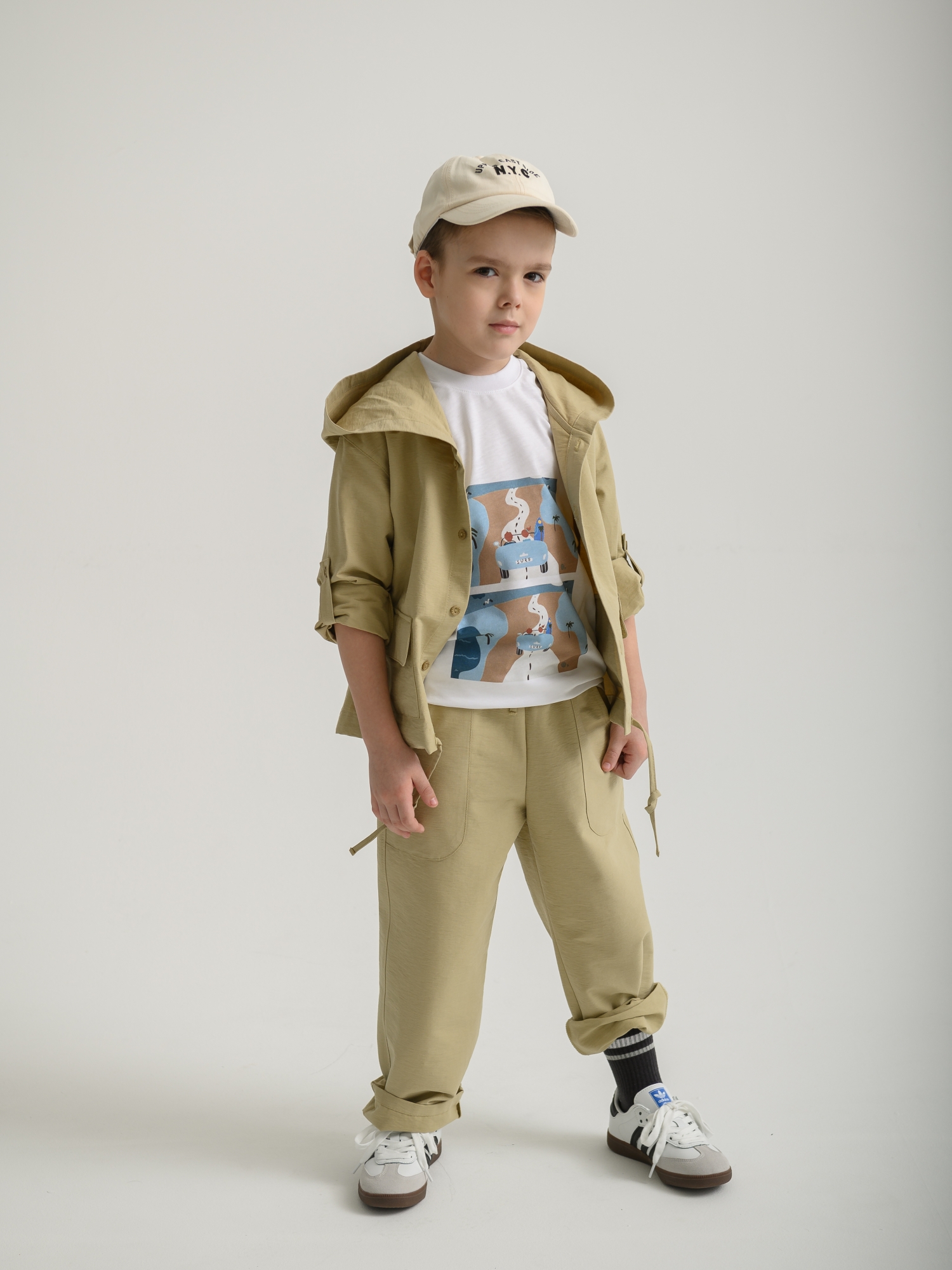 Рубашка хлопковая с капюшоном (104/30, оливковый)